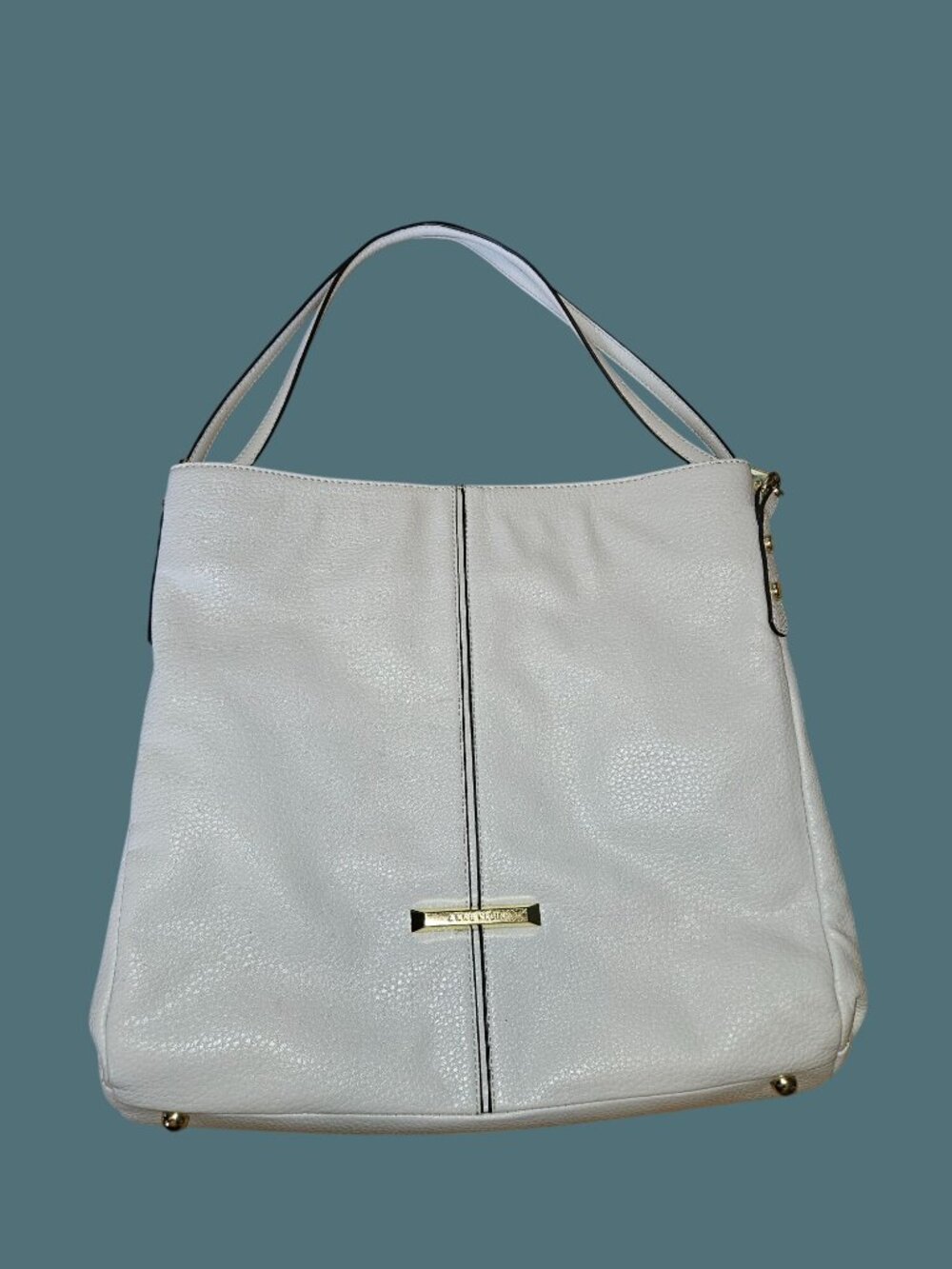Ann Klein Faux Leather Off White Multi Compartment Shoulder Bag